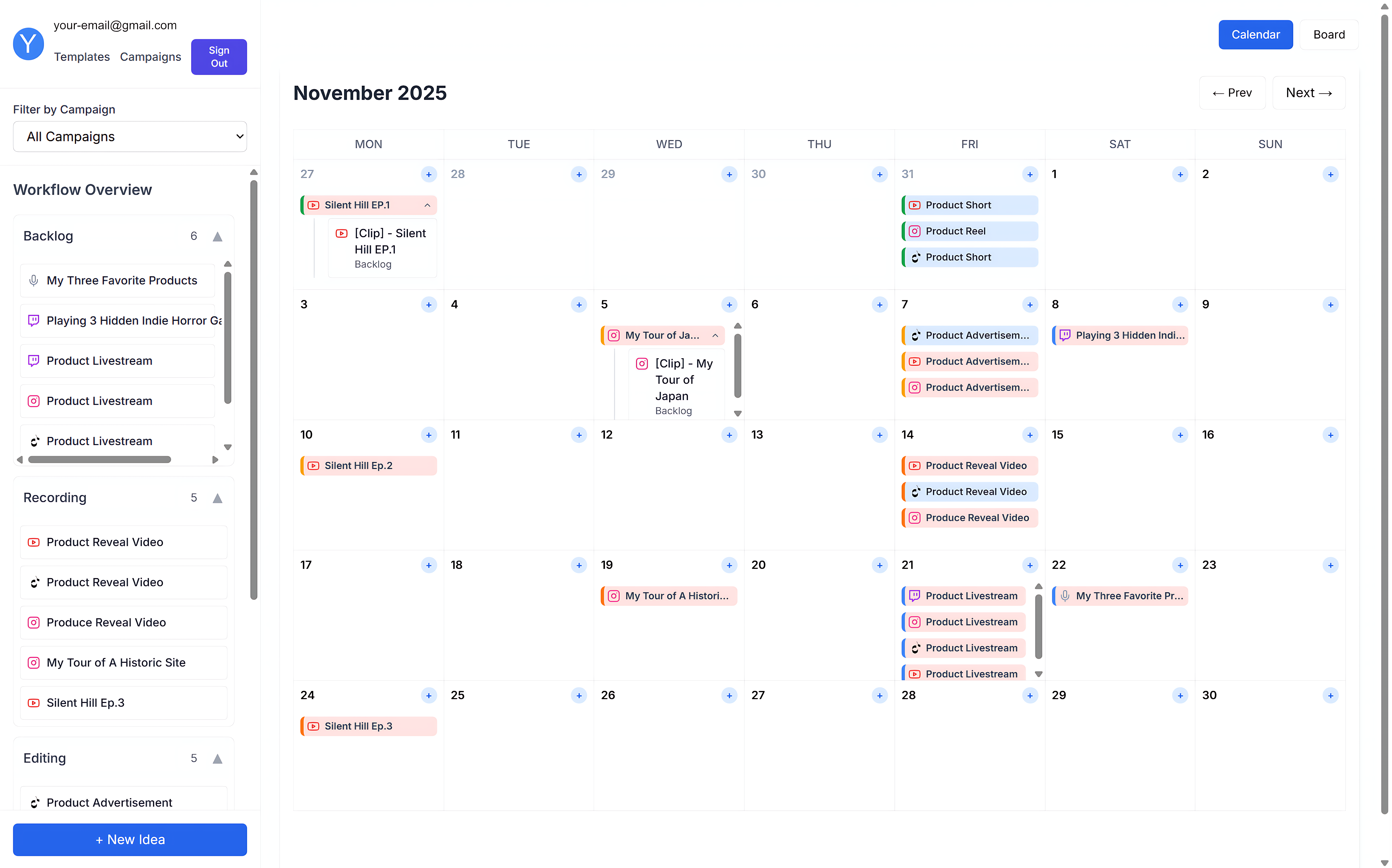 Screenshot of the Starplan application dashboard